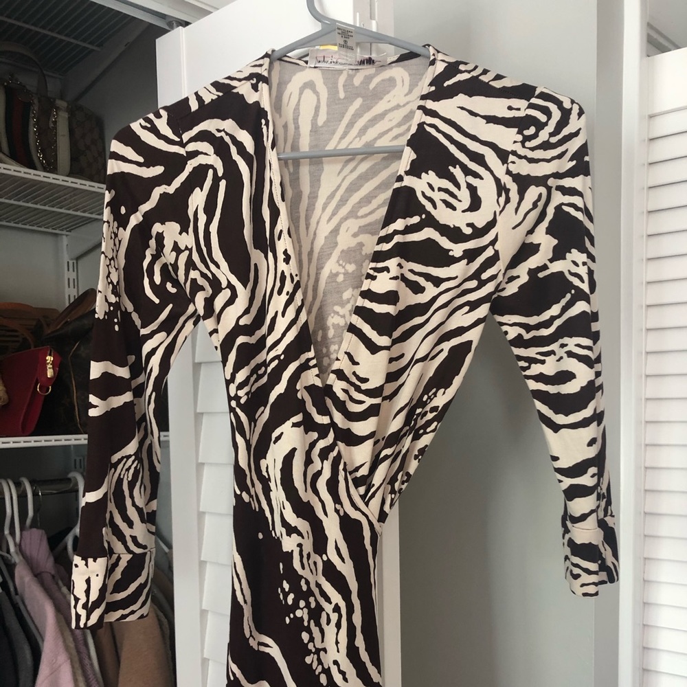 DVF Vintage Brown & Cream Julian Wrap Dress
